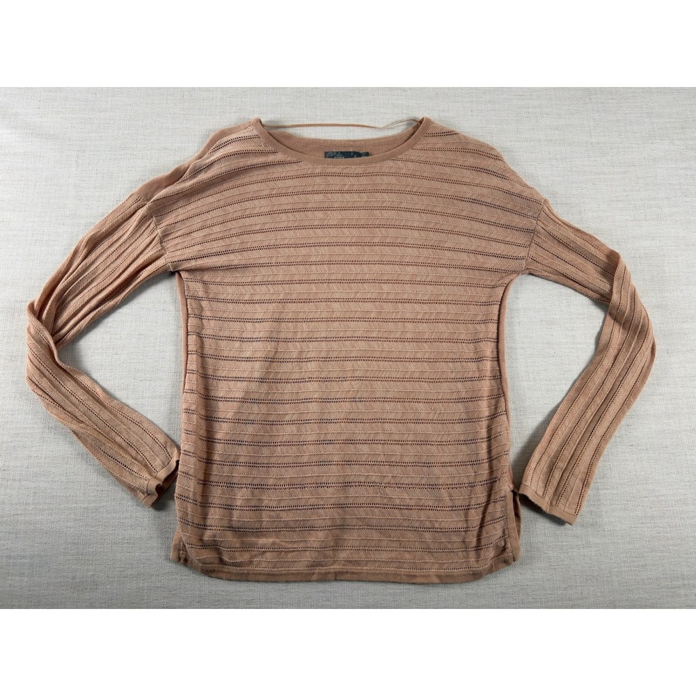 prAna Sweater Womens S Pink Pointelle Open Knit Long Sleeve Relaxed Pullover - Picture 1 of 11